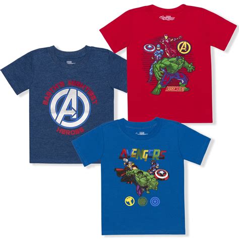 Marvel 3 Pack Boy's Avengers Short Sleeve Superhero Tee Shirt Set ...