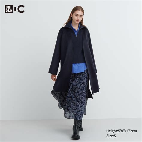 Uniqlo Outerwear For Sale - Uniqlo Wool Blend Wrap Coat Women Navy