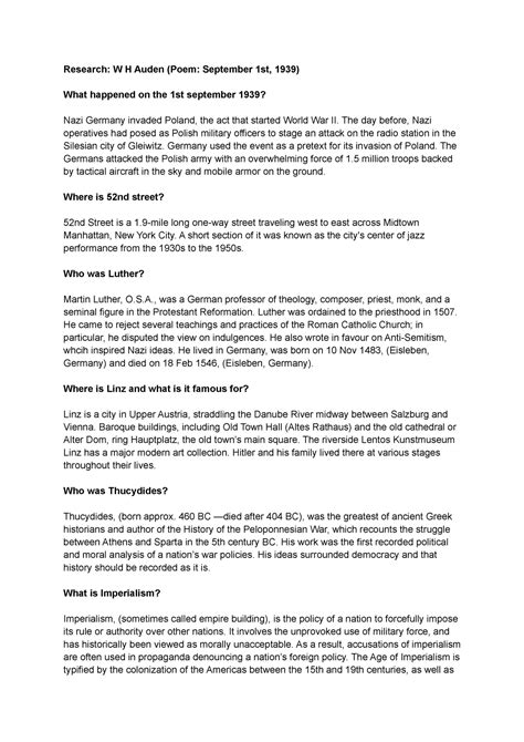 Auden research - Research: W H Auden (Poem: September 1st, 1939) What ...