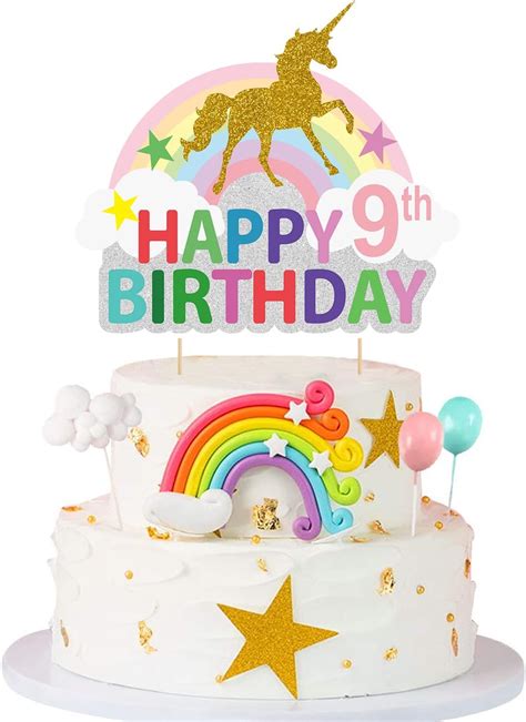 Zyozique Unicorn 9th Birthday Cake Topper, Unicorn Nine Cake Topper ...