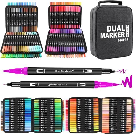Funnasting Colouring Pens, 144 Colors Dual Tip Brush Pens, Felt Tip ...