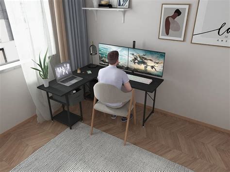 Buy DLIUZ Gaming Desk,L Shaped Desk with Drawer,Reversible Computer ...