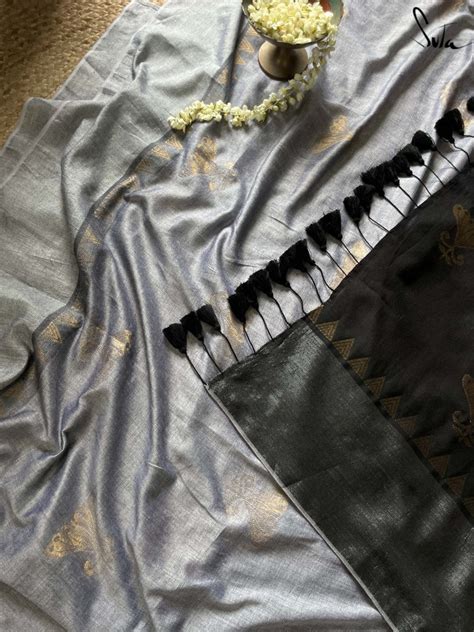 Black and Grey Cotton Acrylic Saree|Srigandha|Suta