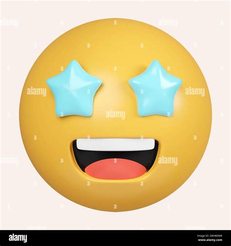 3d emoji. Starry eyed emoji. Excited emoticon face with blue star ...