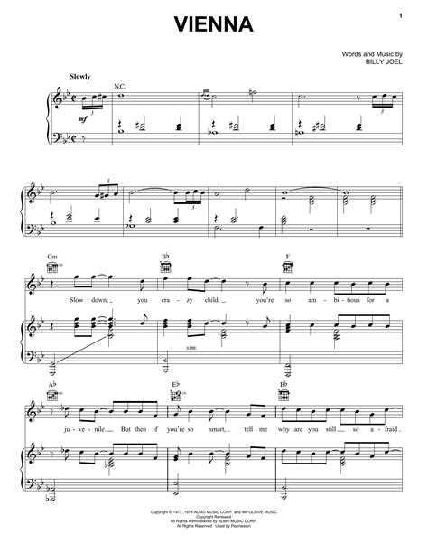 Vienna sheet music by Billy Joel (Piano, Vocal & Guitar (Right-Hand ...