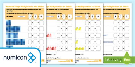 Numicon Times Tables Worksheets: 2, 3, 5 & 10 Times Tables