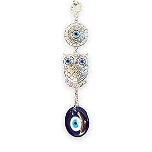 Buy Metal Blue Beads Blue Silver Evil Eye Wall Hanging with Owl Pendant ...