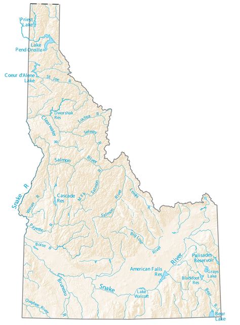 Idaho Lakes and Rivers Map - GIS Geography