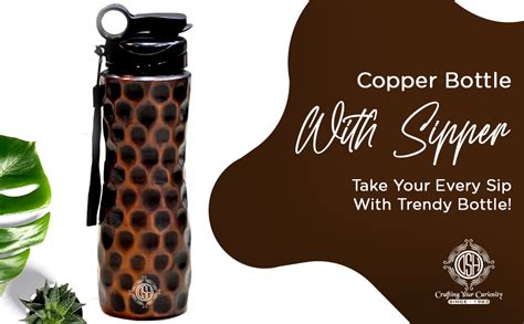 DSH CRAFTING YOUR CURIOSITY Copper Bottle, Hammered Antique Brown, Yoga ...