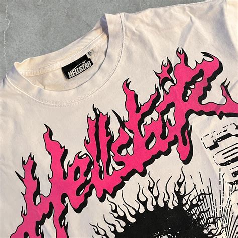 HELLSTAR Records T-shirt pink/white size m WILL SHIP... - Depop