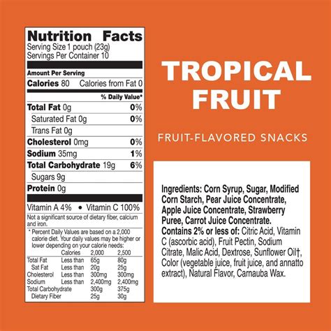 41 mott's fruit snacks nutrition label