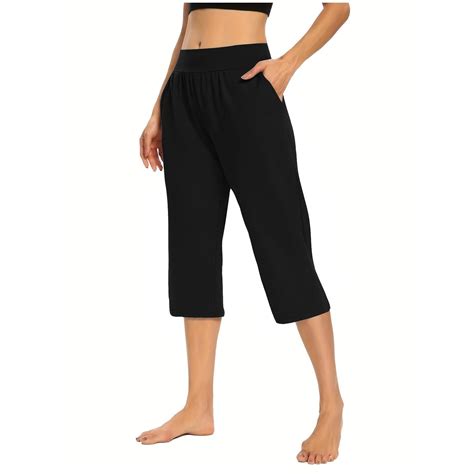 Mohiass Capri Pants for Women, Black Casual Capris with Pockets, High ...