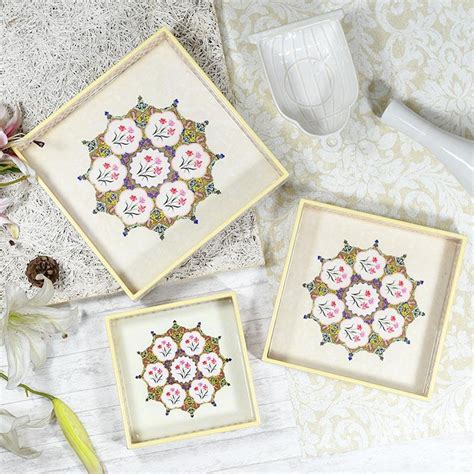 Buy Mughal Art Beige Colored Serving Trays - Set of 3 Online in India ...