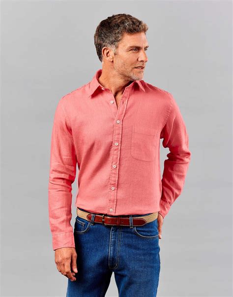 Linen Shirt Long Sleeve - Coral