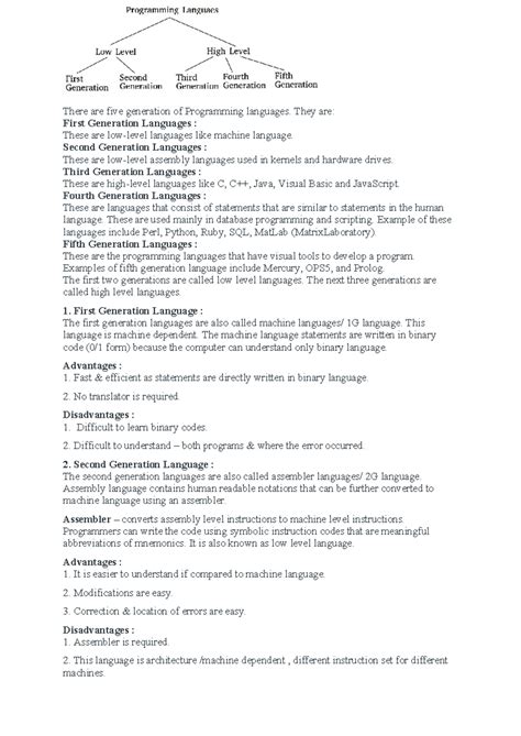 There are five generation of Programming languages - They are: First ...