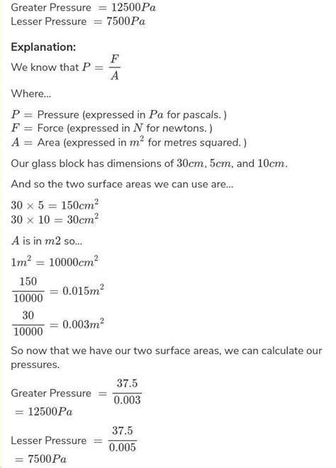 rectangular block measures 8 cm by 5cm by 4cm, and a mass of 1.2kg. (i ...