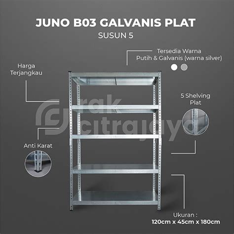 RAK BESI SIKU LUBANG BOLTLESS JUNO 03 GALVANIS PLAT SHELVING