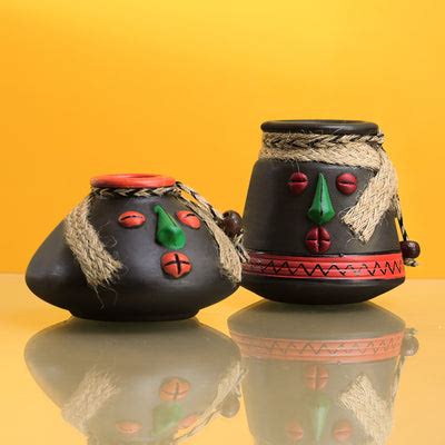 Terracotta With Jute Detailing Face Pots [Set of 2] Online in India ...