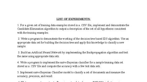 B.Tech 4th Sem ML LAB: List of Experiments for Data Science - Studocu