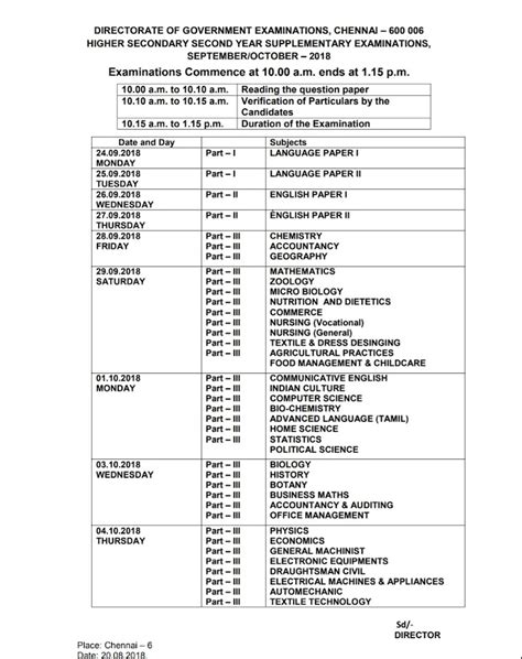 DGE-HSE - 2nd Year -Sep/Oct 2018 - Examination Time Table