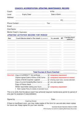 Fillable Online o b5z Coachs Accreditation Updating Maintenance Record ...