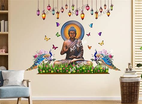 DivineDesigns Brown Buddha, Butterfly, Peacock, Jhoomars Wall Sticker ...