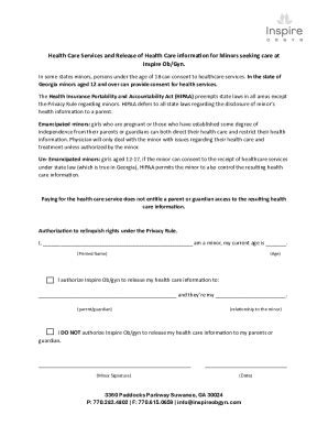 Healthcare Consent and Release Form for Minors - Blank Fillable ...
