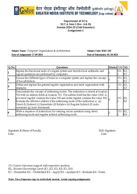 COA Assignment-1 as on 27 - Department of DCA M.C Sem I (Sec- A& B ...