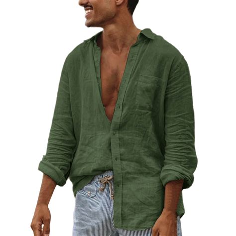 Posijego Cotton Linen Shirts for Men Casual Button down Shirts Vacation ...