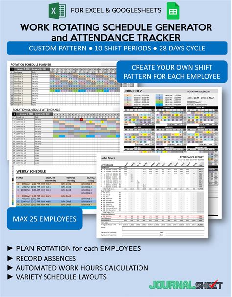 JS525HR SHIFT SCHEDULE MAKER & ATTENDANCE TRACKER | 10 SHIFTS | CUSTOM ...