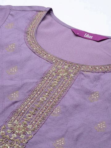 Buy Purple Embroidered Silk Blend Straight Kurta With Trousers ...