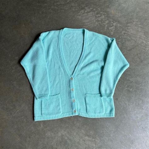 80’s Baby Blue Cardigan Size XL 24.5 x 28 - Depop