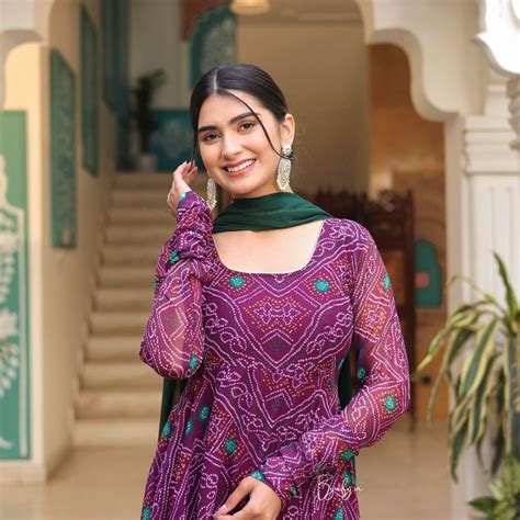 Wine Green Bandhej Anarkali Suit Set – Byutify.in
