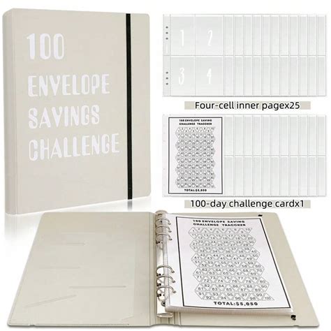 Set Of Beige A5 Challenge To Save Money For 100 Days Binder With Budget ...