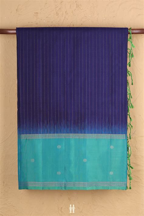 Soft Silk Saree In Royal Blue With Stripes Design