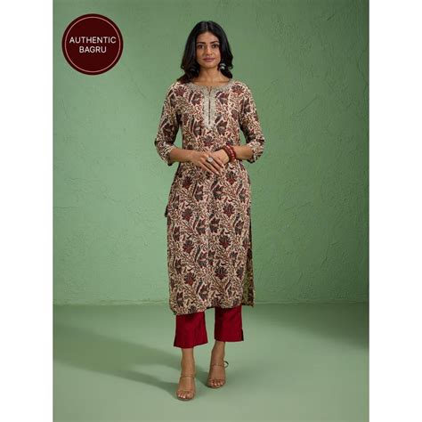 Buy Likha Beige Karigar Korner Modal Bagru Hand Block Printed and ...