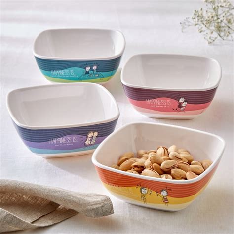 Buy Melina Happiness Copper Set of 4 Melamine Printed Snack Bowls ...