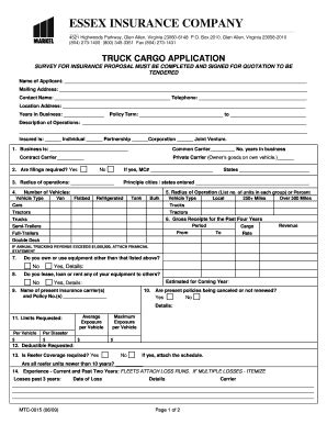 Truck Cargo Insurance Application - Blank Fillable Template | Fill Out ...