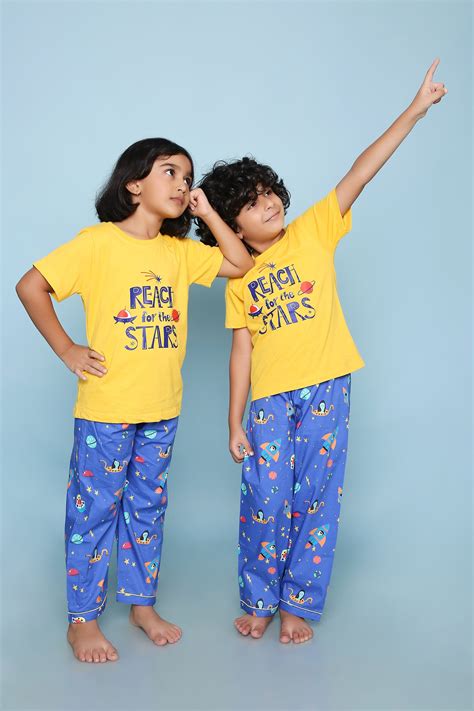 Space Print T-shirt and Pyjama- Blue and Yellow – Knitting Doodles ...