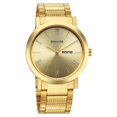 Buy Online Sonata Utsav Quartz Analog with Day and Date Champagne Dial ...
