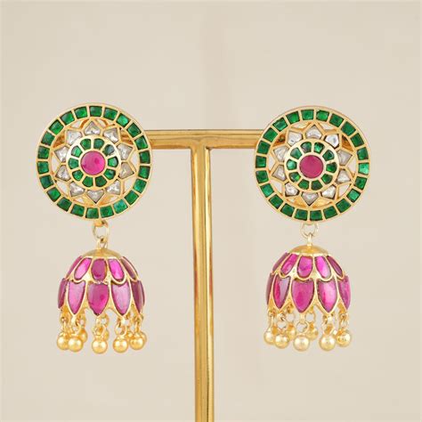 Gold Plated Silver Kundan Earrings | Gold Plated Stone Studs | Silver ...
