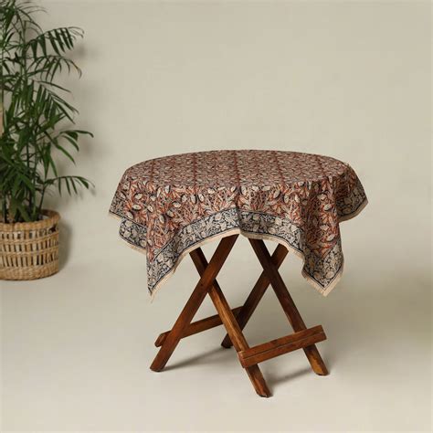 Brown Original Pedana Kalamkari Block Print Natural Dyed Cotton Table Cover