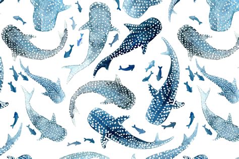 Watercolour Whale Sharks: Seamless Repeat Pattern - Etsy Canada ...