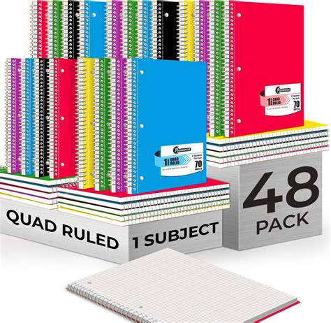Bulk 1 Subject Spiral Notebook Graph Paper, 48 Pack, 140 Pages (70 ...