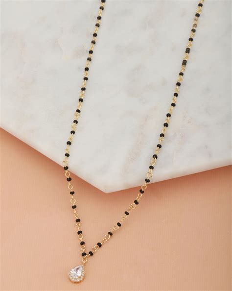 Women's Black Gold-Plated Cz-Studded Artificial Beaded Mangalsutra - C ...