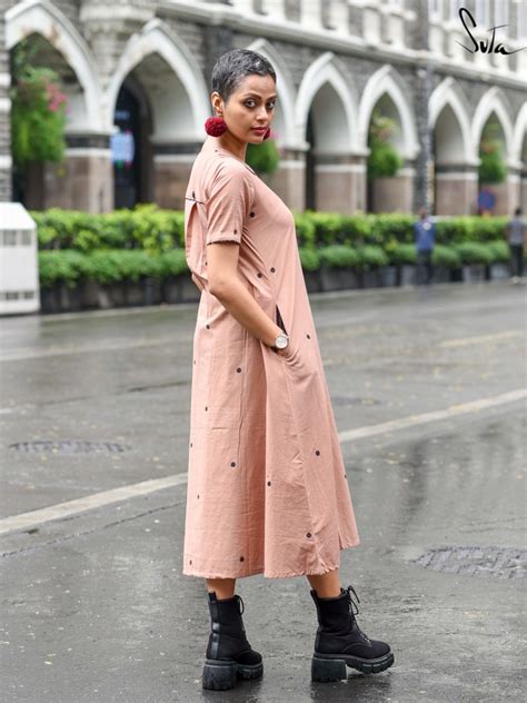 Comfy One Piece Peach Polka Dot Midi Dress|Row Upon Row|Suta