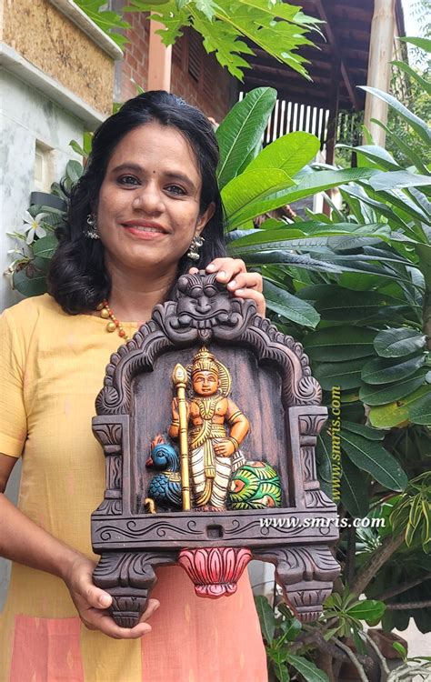 Lord Murugar Wooden Kavadi Wall Panel Mahogany Wooden Carving Pooja Ro ...