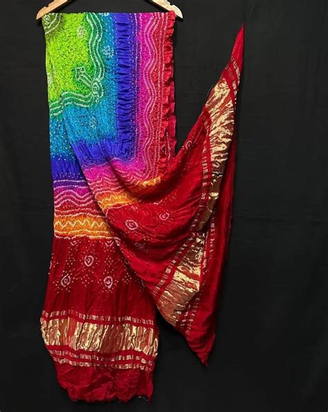 Pure Gaji Silk Tissue Pallu Multi Color Dyeing Chandrokhani Design ...