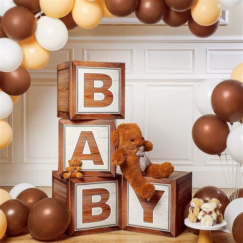 Nezyo 4 Pieces Baby Shower Boxes Wood Grain Brown Balloon India | Ubuy