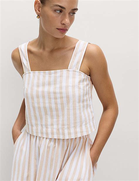 Buy Printed Square Neck Beach Top with Linen at Marks & Spencer
